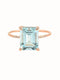 Elegant aqua blue cocktail ring with a faceted rectangular centre stone and delicate gold tone band