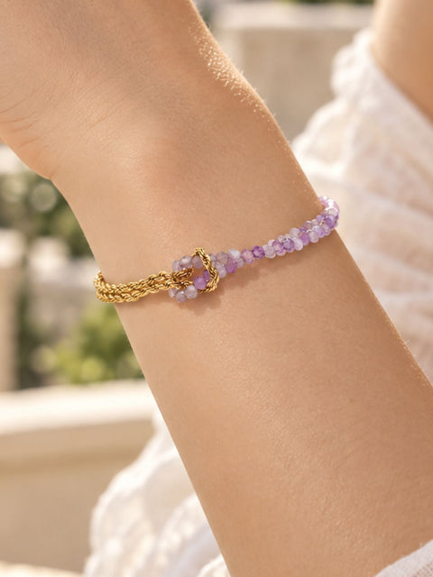 Bali Bracelet with natural amethyst stones and 18k gold plated chain detail