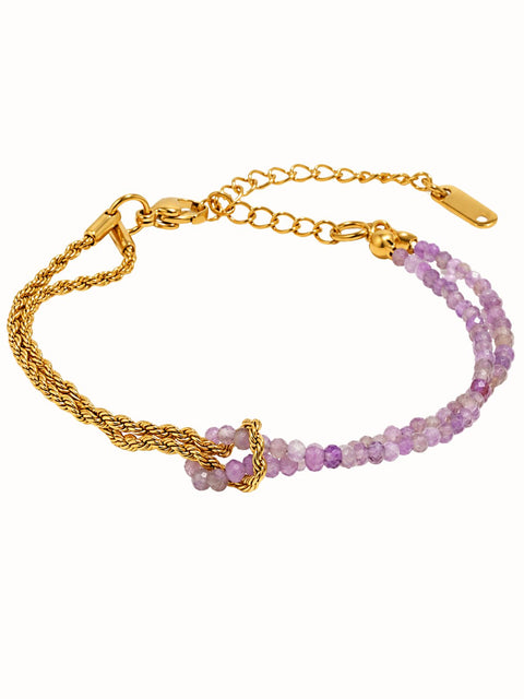 Natural amethyst and 18k gold plated bracelet with adjustable chain and clasp