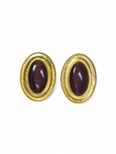 Elegant Brown Cat Eye Rhodes Earrings with a classic oval shape and gold finish