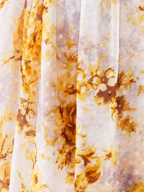 Harlow G detailed view of Amber Spice Floral Top fabric with amber floral print 