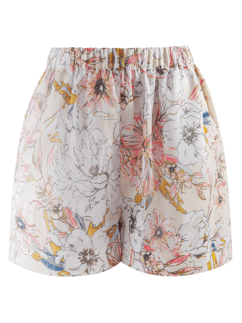 Harlow G Boho Blossom front product image cream floral shorts with relaxed silhouette and elastic waistband