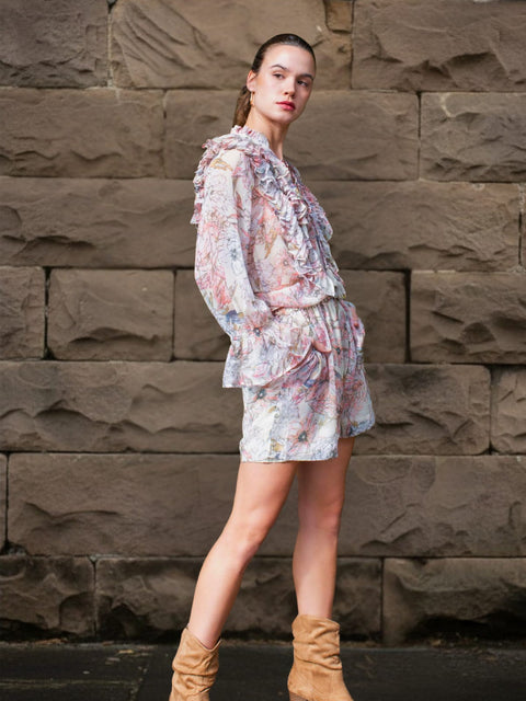 Harlow G Boho Blossom cream floral shorts with lightweight feel and relaxed silhouette fully lined