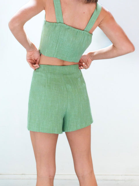 Harlow G Capri Charm Shorts in green tailored style with clean lines and mid rise fit