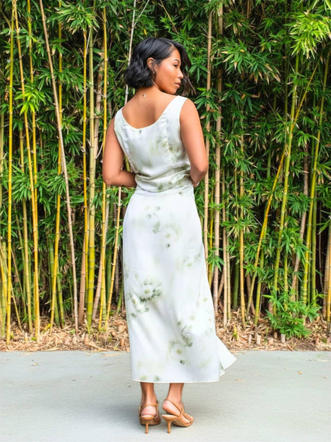 Harlow G La Mer floral midi skirt with soft gathered front and asymmetrical split