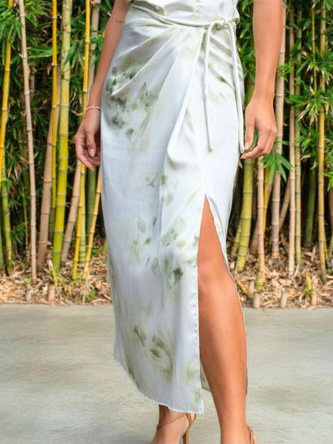 Harlow G La Mer floral front split midi skirt with soft pleated front detail