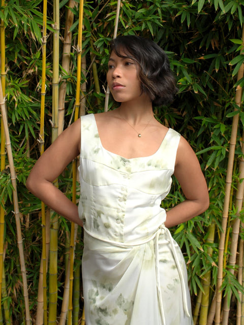 Harlow G La Mer matching set top with wide shoulder straps and tailored silhouette