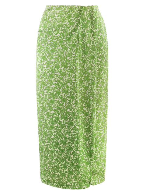 Harlow G Malaga maxi skirt front product image with pleated overlap front and fitted shape