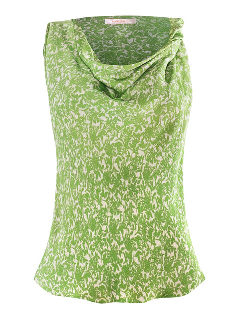 Harlow G Malaga top in green floral front product image with cowl neckline and relaxed silhouette fit