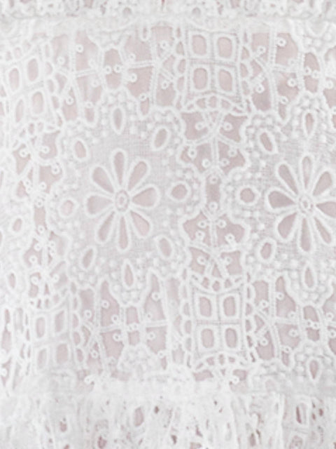 Harlow G Tua Blanca white broderie anglaise fabric detail close up