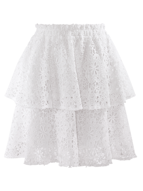 Harlow G white Tua Blanca mini skirt front product image with layered hem and relaxed silhouette detail