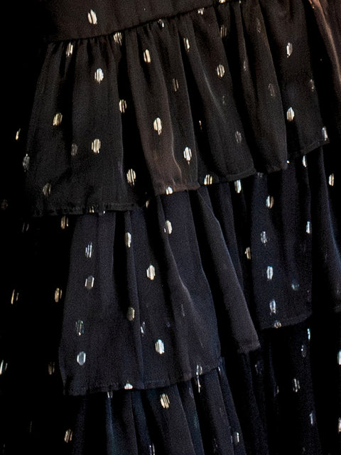 Harlow G Heavenly Night black metallic textured fabric detail close up