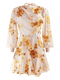 Harlow G amber spice floral mini dress front product image with long sheer sleeves and softly flared mini hem